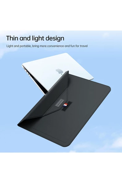 Macbook Air 13.6 Inç M2-m3 Çip 2022/2024 A2681 A3113 Uyumlu Deri Tasarım Standlı Taşıma Çanta  13 - 14,9 inç GRİ - Resim 5