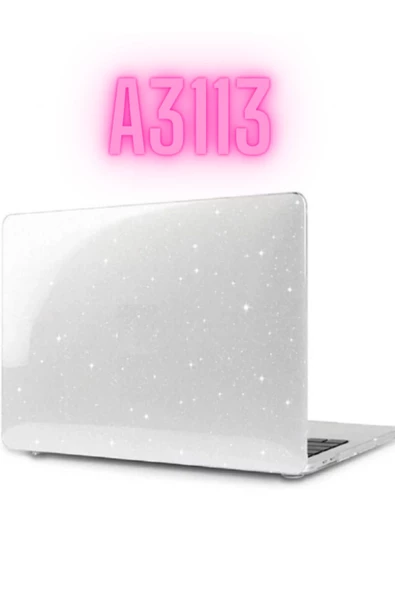 Apple Macbook Air M3 13.6 Inç 2024 M3 Çip A3113 Uyumlu Siyah Şeffaf Kılıf Koruyucu Sert Kapak Parlak  SİMLİ