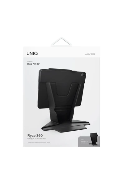 Ipad Air 13" 2024 M2 Çip Tablet Kılıf Ryze Serisi Standlı 360º Dönme Özellikli Katlanabilir Tasarım  Black - Resim 7