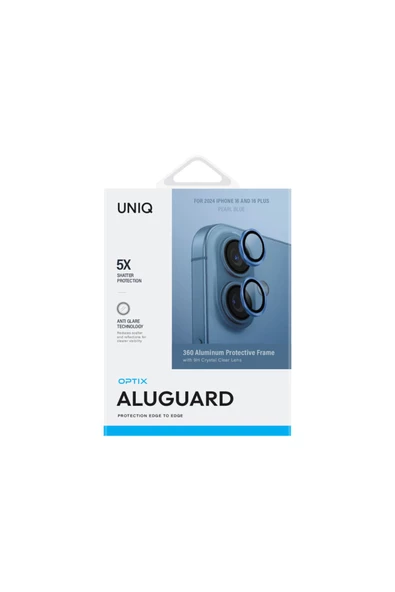 İphone 16 / Iphone 16 Plus Lens Koruyucu AluGuard Serisi Cam Alüminyum Çerçeve  Blue - 6