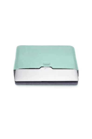 Macbook Air 13.6 M2 M3 M4 Çip 2022 2024 2025 A2681 A3113 A3240 Uyumlu Çanta Pu Deri Stantlı Tasarım  Turkuaz - 7