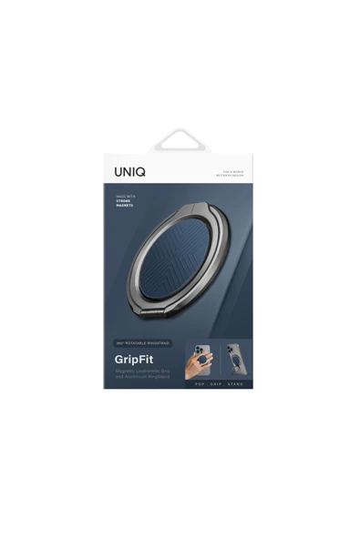 GripFit Premium Serisi 360 Manyetik Telefon Tutucu ve Standlı Kevlar Karbon ve Alüminyum Yüzük  Blue - 3