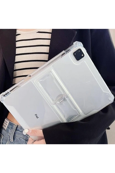 Ipad Pro 11 2024 M4 Çip Uyumlu 360° Dönebilen Standlı Tablet Kılıfı Ekran Koruyucu ve Kalem Seti  Transparan - Resim 8