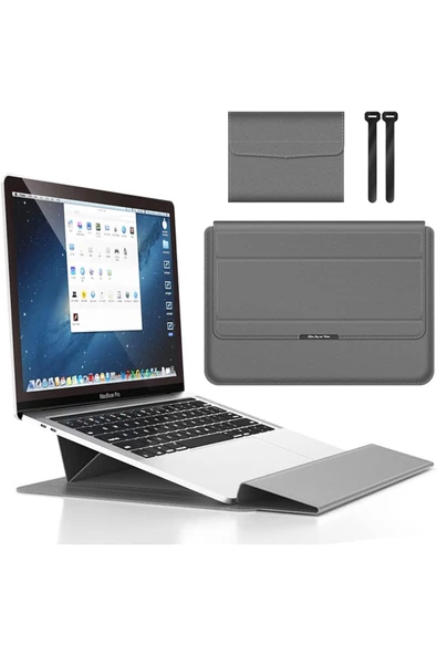 Macbook Pro Air 13 M1-m2 2020/2022 A2179-a2337-a2338-a2251-a2159-a1989-a1708 Deri Mıknatıslı Çanta  13 - 14,9 inç Gri