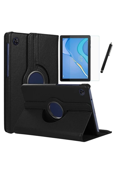 Huawei Matepad T10 / T10s Uyumlu 360 Dönebilen Standlı Koruyucu Kılıf Nano Cam Ve Kalem Seti  siyah - 1