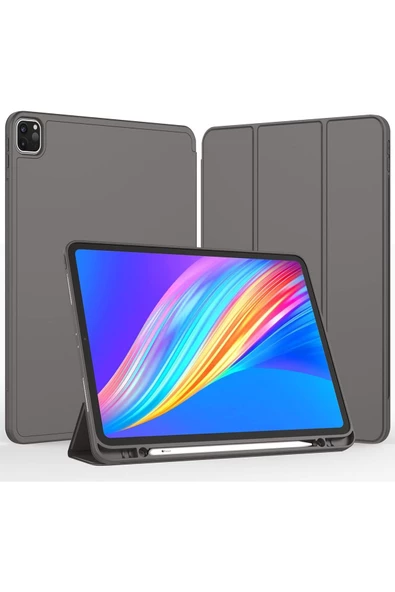 Apple Ipad Pro 4. Nesil M2 2022 11 Inç Tablet Uyumlu Kılıf Uyku Modlu Kalem Bölmeli Silikon Koruyucu  UZAY GRİSİ - 2