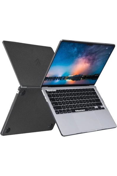 Macbook Pro 13 Inç M1-m2 Çip A2338 Tam Uyumlu Alt Üst Kılıf Klavye Kılıfı Ekran Koruyucu Film  Karbon Siyah - 5