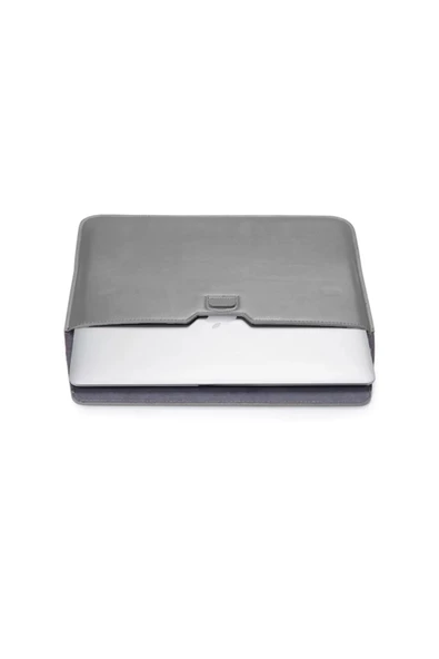 Macbook Air 13.6 M2 M3 M4 Çip 2022 2024 2025 A2681 A3113 A3240 Uyumlu Çanta Pu Deri Stantlı Tasarım  Koyu Gri - 7