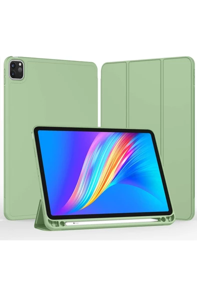 Apple Ipad Pro 4. Nesil M2 2022 11 Inç Tablet Uyumlu Kılıf Uyku Modlu Kalem Bölmeli Silikon Koruyucu  AÇIK YEŞİL - 2
