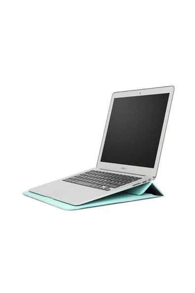 Macbook Air 13.6 M2 M3 M4 Çip 2022 2024 2025 A2681 A3113 A3240 Uyumlu Çanta Pu Deri Stantlı Tasarım  Turkuaz - 6