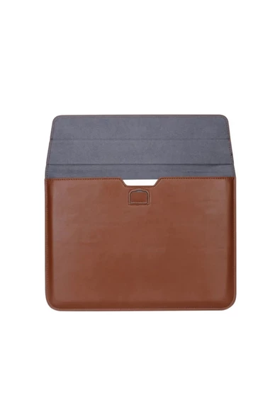 Macbook Air 13.6 M2 M3 M4 Çip 2022 2024 2025 A2681 A3113 A3240 Uyumlu Çanta Pu Deri Stantlı Tasarım  Kahverengi - 2