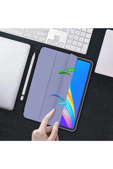 Apple Ipad Pro 4. Nesil M2 2022 11 Inç Tablet Uyumlu Kılıf Uyku Modlu Kalem Bölmeli Silikon Koruyucu  LAVANTA - 3