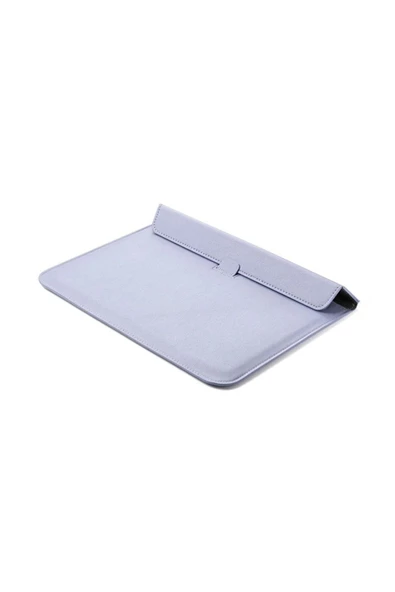 Macbook Air 13.6 M2 M3 M4 Çip 2022 2024 2025 A2681 A3113 A3240 Uyumlu Çanta Pu Deri Stantlı Tasarım  Lila - 4