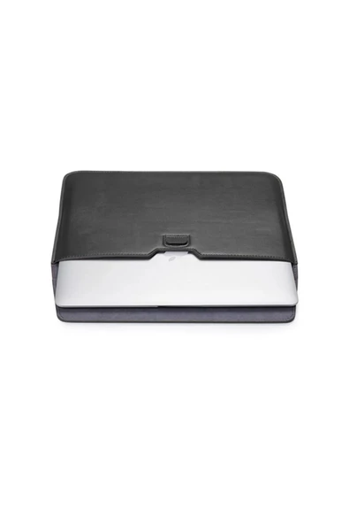 Apple Macbook Pro 14 inç M3 A2992 A2918 Uyumlu Deri Mıknatıslı Çanta Stantlı Şık Tasarım  Siyah - 6