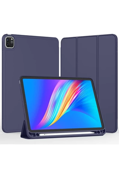 Apple Ipad Pro 4. Nesil M2 2022 11 Inç Tablet Uyumlu Kılıf Uyku Modlu Kalem Bölmeli Silikon Koruyucu  LACİVERT - 2