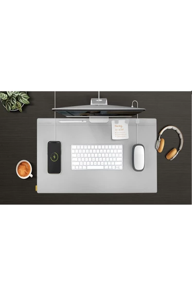 Masaüstü Düzenleyici Mat Hagen Serisi Vegan Deri Manyetik Kablo Düzenleyici Çift Renk Mouse Pad  Canary Grey