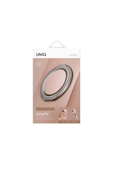 GripFit Premium Serisi 360 Manyetik Telefon Tutucu ve Standlı Kevlar Karbon ve Alüminyum Yüzük  Pink - 3