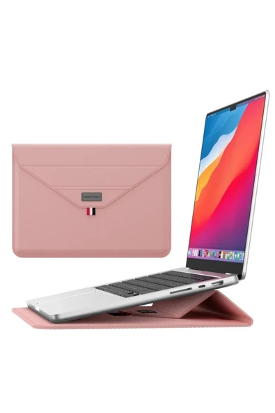 Macbook Pro Air 13 M1-m2 2020/2022 A2179-a2337-a2338-a2251-a2159-a1989-a1708 Deri Standlı Çanta  13 - 14,9 inç PEMBE