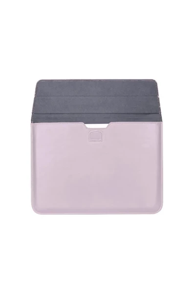 Apple Macbook Pro 14 inç M3 A2992 A2918 Uyumlu Deri Mıknatıslı Çanta Stantlı Şık Tasarım  Açık Pembe - Resim 2