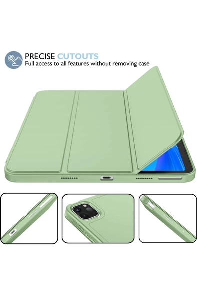 Apple Ipad Pro 4. Nesil M2 2022 11 Inç Tablet Uyumlu Kılıf Uyku Modlu Kalem Bölmeli Silikon Koruyucu  AÇIK YEŞİL - 3