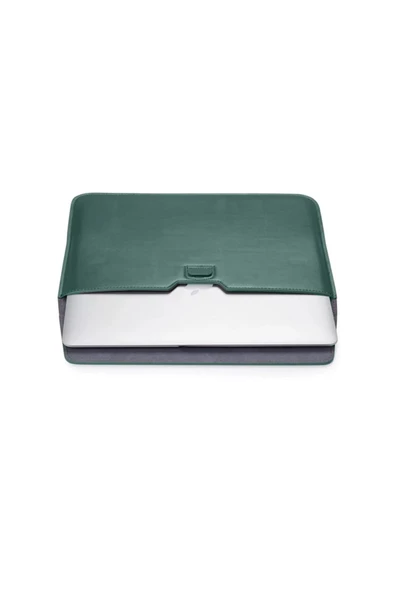 Macbook Air 13.6 M2 M3 M4 Çip 2022 2024 2025 A2681 A3113 A3240 Uyumlu Çanta Pu Deri Stantlı Tasarım  Haki - 3