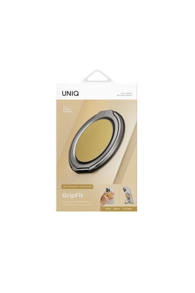 GripFit Premium Serisi 360 Manyetik Telefon Tutucu ve Standlı Kevlar Karbon ve Alüminyum Yüzük  Yellow - 3