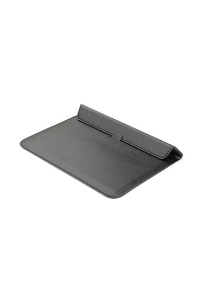 Macbook Air 13.6 M2 M3 M4 Çip 2022 2024 2025 A2681 A3113 A3240 Uyumlu Çanta Pu Deri Stantlı Tasarım  Siyah - 4