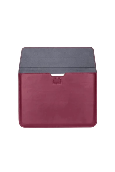 Macbook Air 13.6 M2 M3 M4 Çip 2022 2024 2025 A2681 A3113 A3240 Uyumlu Çanta Pu Deri Stantlı Tasarım  Mürdüm - 2