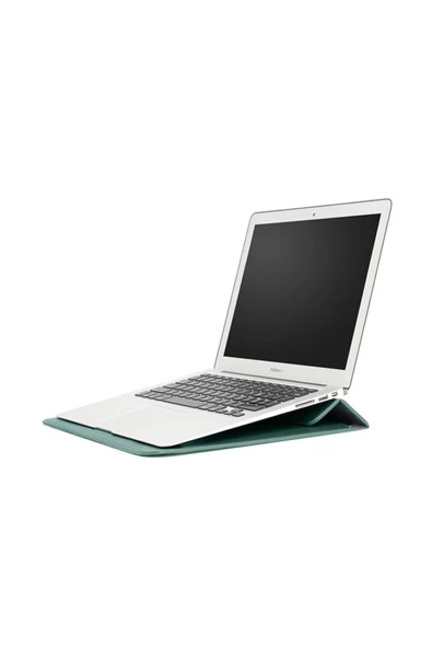 Macbook Air 13.6 M2 M3 M4 Çip 2022 2024 2025 A2681 A3113 A3240 Uyumlu Çanta Pu Deri Stantlı Tasarım  Haki - 6