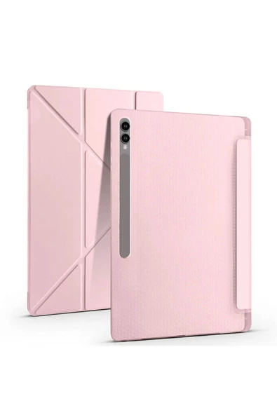 Samsung Galaxy Tab S9 Ultra Kılıf / Tab S8 Ultra Kalem Bölmeli Standlı Uyku Modlu Akıllı Kılıf Kapak  PEMBE - 2