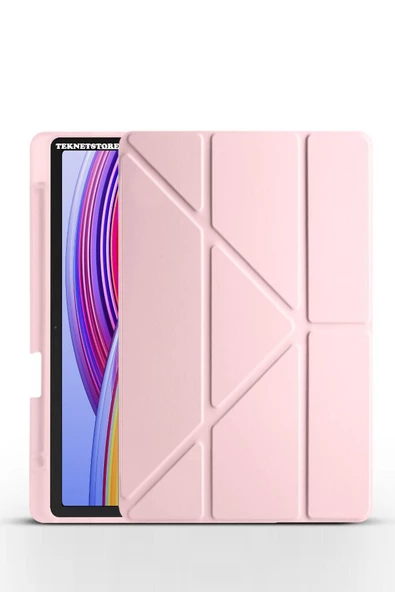 Xiaomi Redmi Pad Pro 12.1 / Poco Pad Uyumlu Kalem Bölmeli Standlı Kapaklı Uyku Modlu Akıllı Kılıf  Pembe