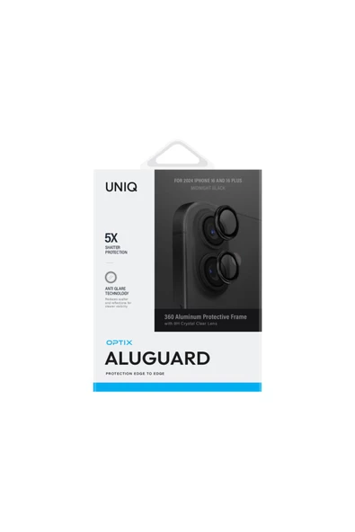 İphone 16 / Iphone 16 Plus Lens Koruyucu AluGuard Serisi Cam Alüminyum Çerçeve  Black - 7