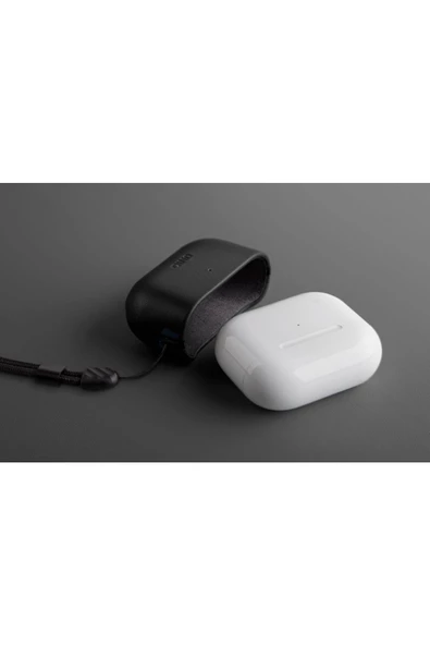Airpods 3. Nesil  Uyumlu Kılıf Terra Serisi Hakiki Deri Kablosuz Şarj Destekli Taşıma Kayışı  Black - 4