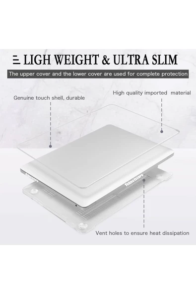 Macbook Pro 13 Inç M1-m2 Çip A2338 Tam Uyumlu Alt Üst Kılıf Klavye Kılıfı Ekran Koruyucu Film  ŞEFFAF - Resim 7