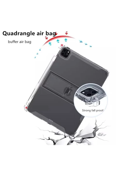 Ipad Pro 11 2024 M4 Çip Uyumlu 360° Dönebilen Standlı Tablet Kılıfı Ekran Koruyucu ve Kalem Seti  Transparan - Resim 4