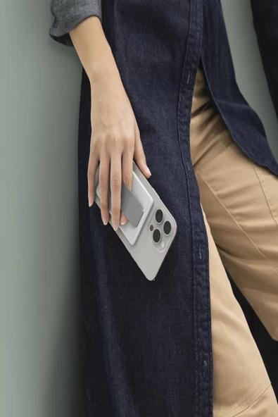 Telefon Modelleri Ile Uyumlu Kartlık Heldro ID Serisi Manyetik Stand Olma Özelliği FlexGrip™? Band  Chalk Grey - 2