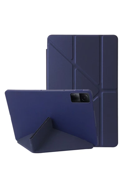 Xiaomi Pad 6 11 inç 2023 Uyumlu Kılıf Katlanır Kalemlikli Standlı Uyku Modlu Akıllı Kapak Origami  Lacivert - 4