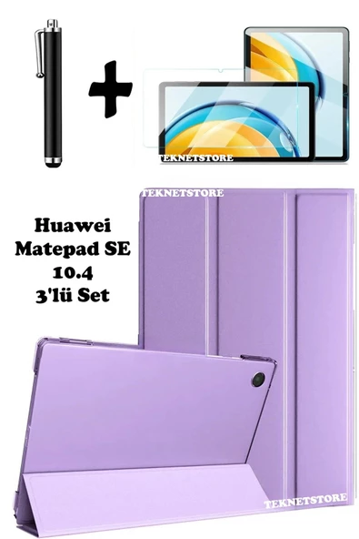 Huawei Matepad Se 10.4 Uyumlu Flip Smart Standlı Uyku Modlu Tablet Kılıfı Ekran Koruyucu Kalem  LİLA