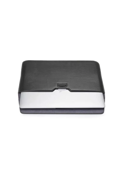 Macbook Air 13.6 M2 M3 M4 Çip 2022 2024 2025 A2681 A3113 A3240 Uyumlu Çanta Pu Deri Stantlı Tasarım  Siyah - 7