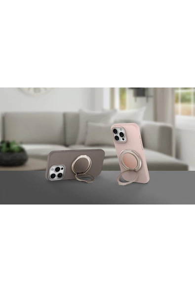 GripFit Premium Serisi 360 Manyetik Telefon Tutucu ve Standlı Kevlar Karbon ve Alüminyum Yüzük  Pink - 2
