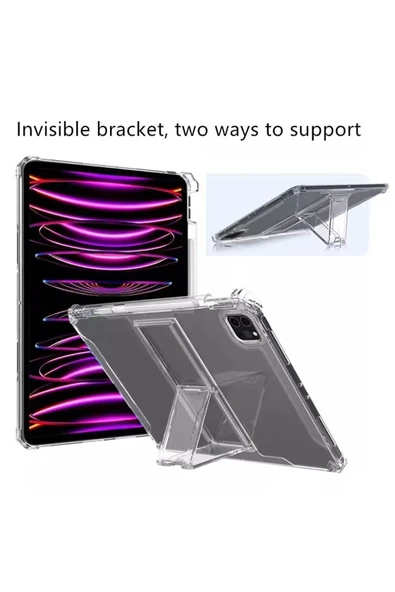 Ipad Pro 11 2024 M4 Çip Uyumlu 360° Dönebilen Standlı Tablet Kılıfı Ekran Koruyucu ve Kalem Seti  Transparan - Resim 6
