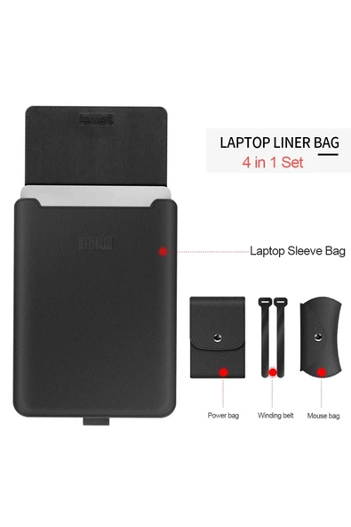 Macbook Pro Air 13 M1-m2 2020/2022 A2179-a2337-a2338-a2251-a2159-a1989-a1708 Deri Mıknatıslı Çanta  13 - 14,9 inç GRİ - Resim 4