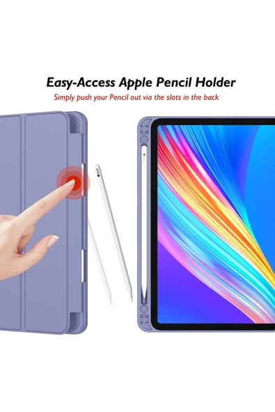 Apple Ipad Pro 4. Nesil M2 2022 11 Inç Tablet Uyumlu Kılıf Uyku Modlu Kalem Bölmeli Silikon Koruyucu  LAVANTA - 4