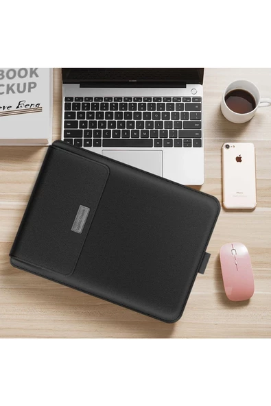 Macbook Pro Air 13 M1-m2 2020/2022 A2179-a2337-a2338-a2251-a2159-a1989-a1708 Deri Mıknatıslı Çanta  13 - 14,9 inç SİYAH - Resim 4