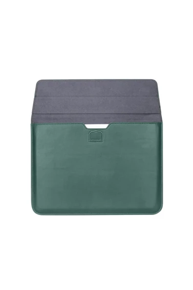 Macbook Air 13.6 M2 M3 M4 Çip 2022 2024 2025 A2681 A3113 A3240 Uyumlu Çanta Pu Deri Stantlı Tasarım  Haki - 2