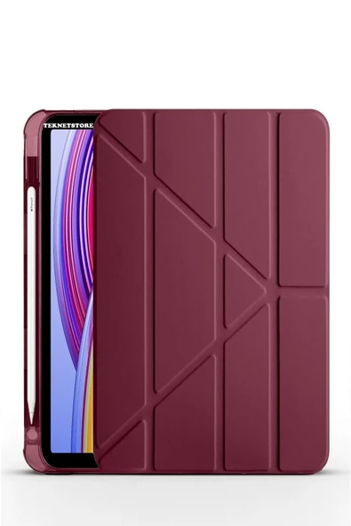 Xiaomi Redmi Pad Pro 12.1 / Poco Pad Uyumlu Kalem Bölmeli Standlı Kapaklı Uyku Modlu Akıllı Kılıf Mürdüm