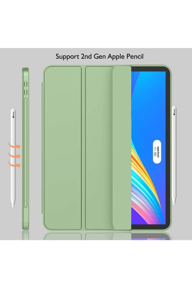 Apple Ipad Pro 4. Nesil M2 2022 11 Inç Tablet Uyumlu Kılıf Uyku Modlu Kalem Bölmeli Silikon Koruyucu  AÇIK YEŞİL - 4