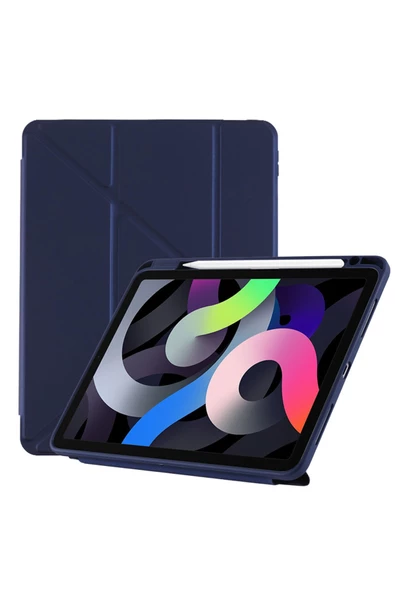 Xiaomi Pad 6 11 inç 2023 Uyumlu Kılıf Katlanır Kalemlikli Standlı Uyku Modlu Akıllı Kapak Origami  Lacivert - 3