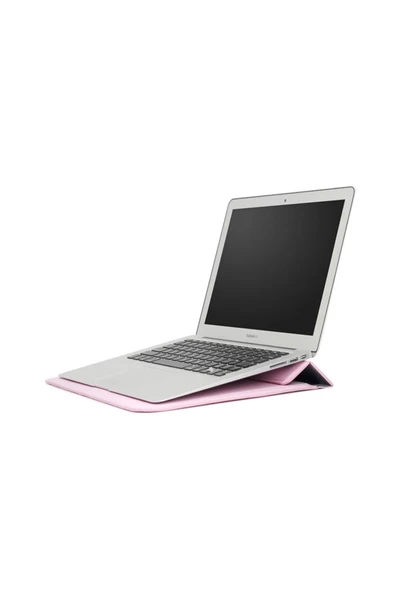 Apple Macbook Pro 14 inç M3 A2992 A2918 Uyumlu Deri Mıknatıslı Çanta Stantlı Şık Tasarım  Açık Pembe - Resim 6