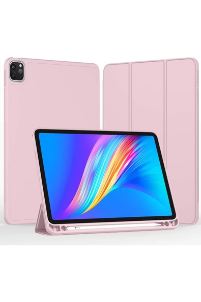 Apple Ipad Pro 4. Nesil M2 2022 11 Inç Tablet Uyumlu Kılıf Uyku Modlu Kalem Bölmeli Silikon Koruyucu  PUDRA PEMBESİ - 2
